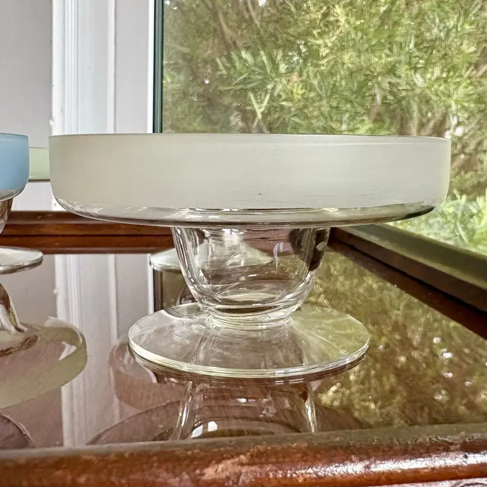 Set of 4 Vintage Pastel Frosted Rim Glass Dessert Bowls
